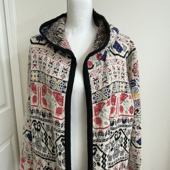 Anthropologie Aldo Martins Sweater Coat womens Fair Isle Long Knit Hoodie Duster - Picture 2 of 14